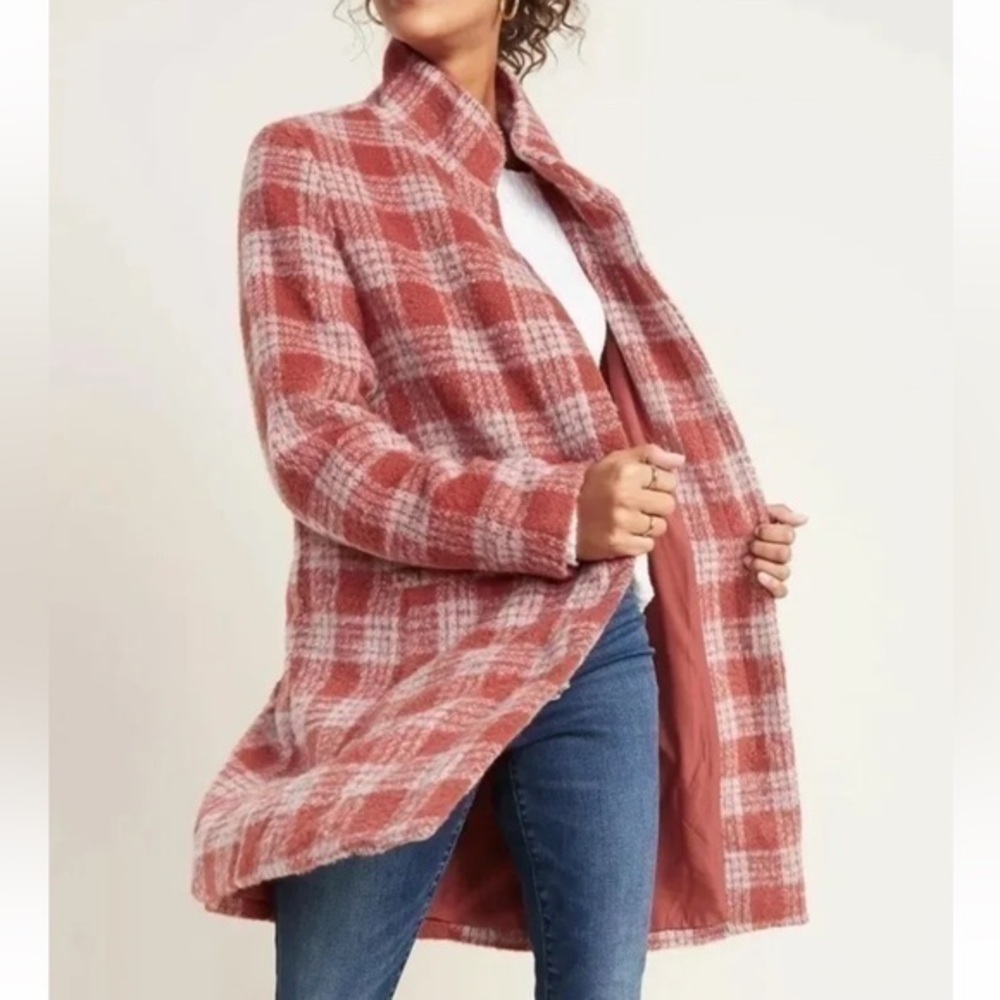 Old Navy Relaxed Funnel-Neck Plaid Coat